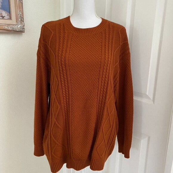 Urban Outfitters BDG Small Crew Neck Oversized Cable Knit Sweater Elbow Patches - Picture 2 of 11